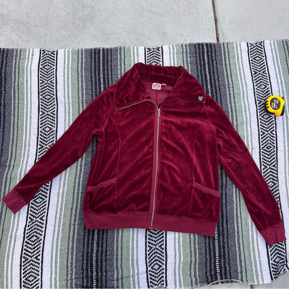 Vintage Y2K juicy couture red velour track jacket with large fold over collar
